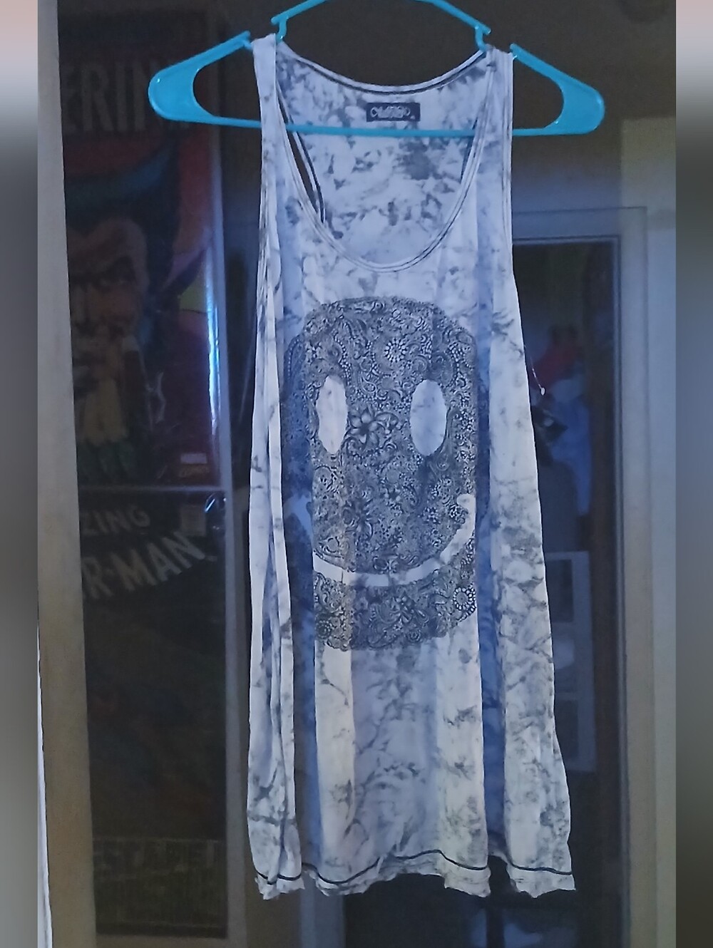 Lauren Moshi White and Black Tie-Dye Skull Tank Top